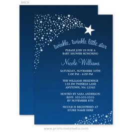 Blue twinkle twinkle little star baby shower invites.