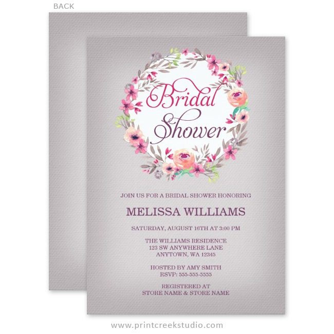 Rustic floral watercolor bridal shower invitations.