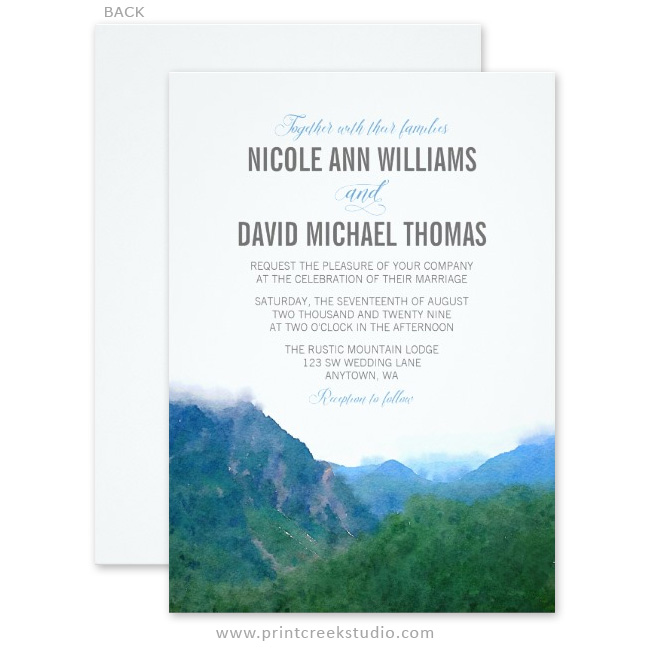 Watercolor Mountain Wedding Invitations Print Creek