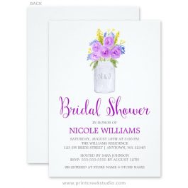 Watercolor mason jar bridal shower invitations.