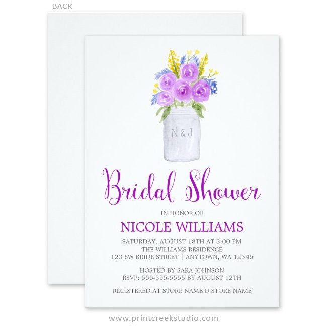 Watercolor mason jar bridal shower invitations.
