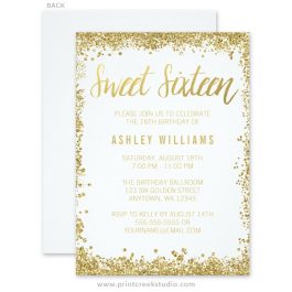 Gold glitter sweet 16 invitations