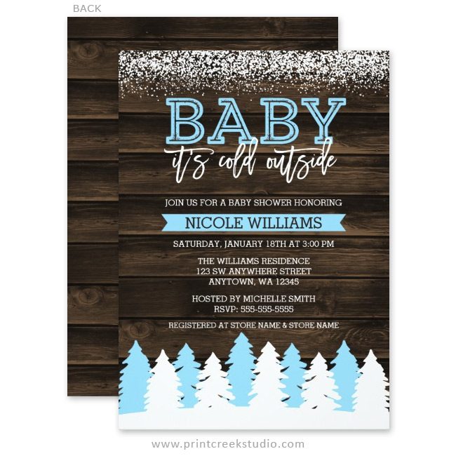 Rustic winter baby shower invitations