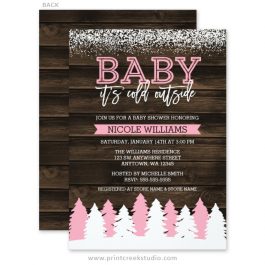 Rustic winter girl baby shower invitations
