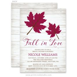 Rustic fall leaves bridal shower invitations