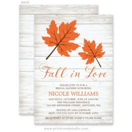 Orange and brown fall bridal shower invitations