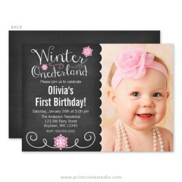 Winter wonderland first birthday invitations