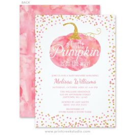 Pink and gold fall baby shower invitations