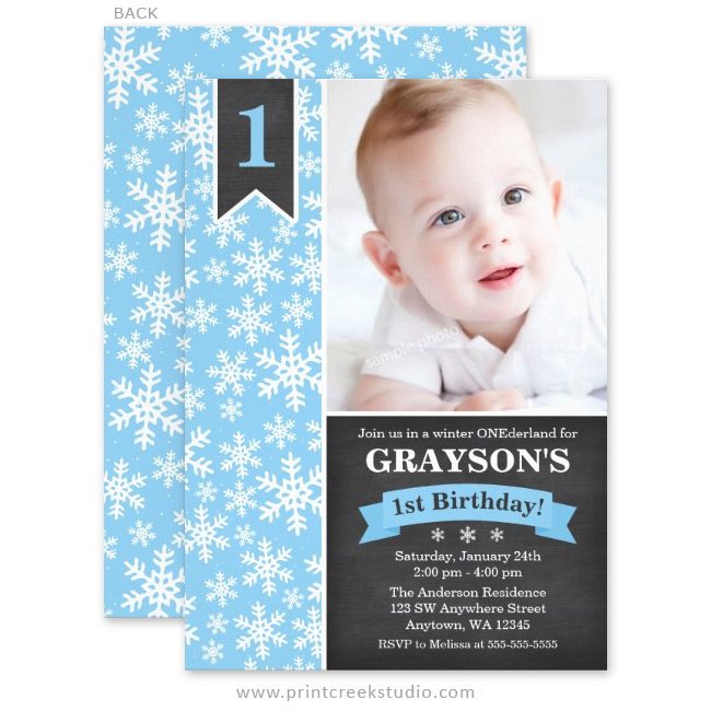 Winter onederland birthday invitations