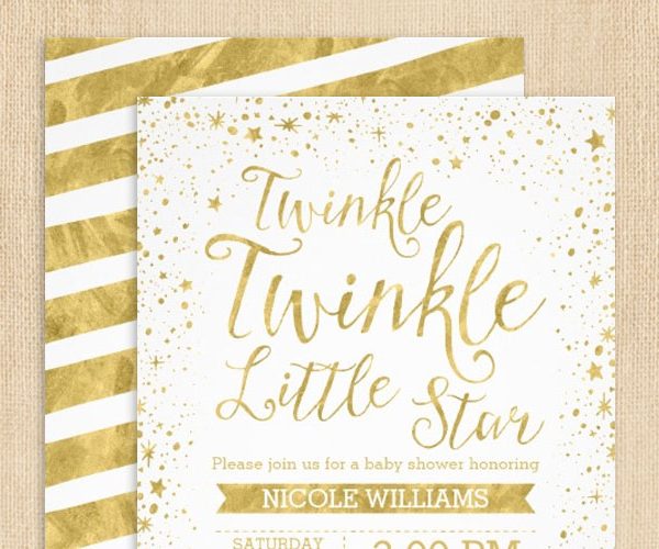 Gold Twinkle Twinkle Little Star Baby Shower Invitations