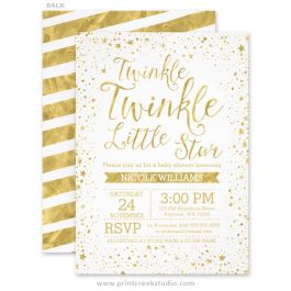 Gold twinkle little star baby shower invitations