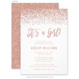 Rose gold glitter girl baby shower invitations