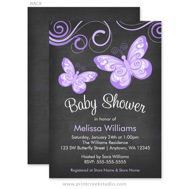 Girl butterfly baby shower invitations