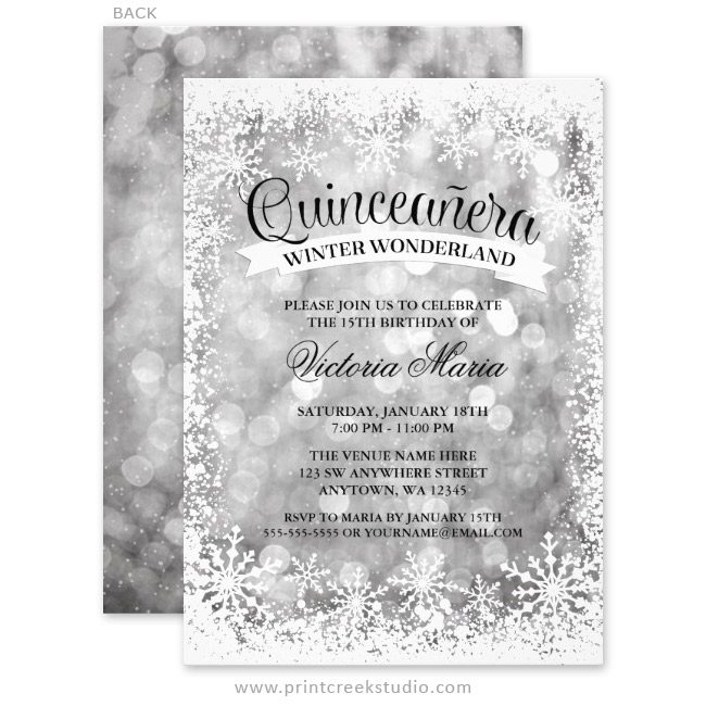 Snowflake Winter Wonderland Quinceanera Invitations Personalized