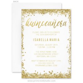 Gold Glitter Quinceanera 15th Birthday Invitations