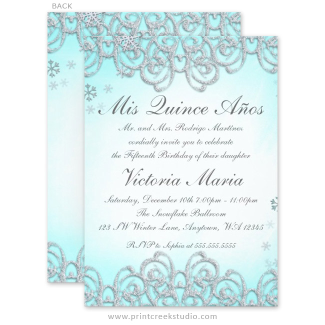 winter wonderland swirl snowflakes quinceanera invitations