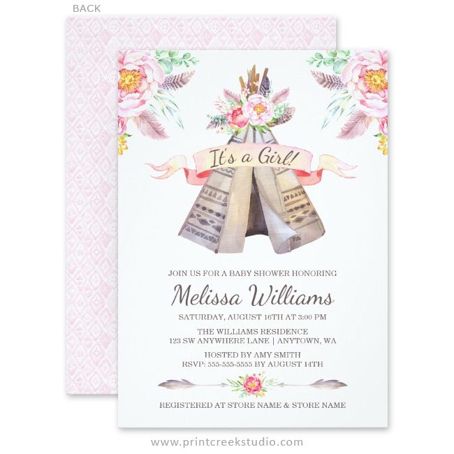 Boho chic baby shower invitations