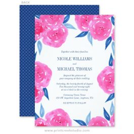 Hot pink and navy blue wedding invitations