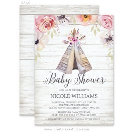 Tribal teepee girl baby shower invitations