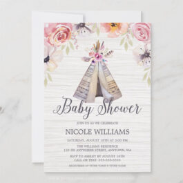 Rustic Boho Tribal Teepee Girl Baby Shower Invitations