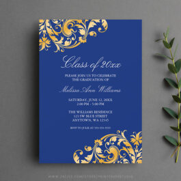 Blue Gold Swirl Graduation Party Invitation