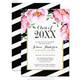 Pink and black graduation announcements