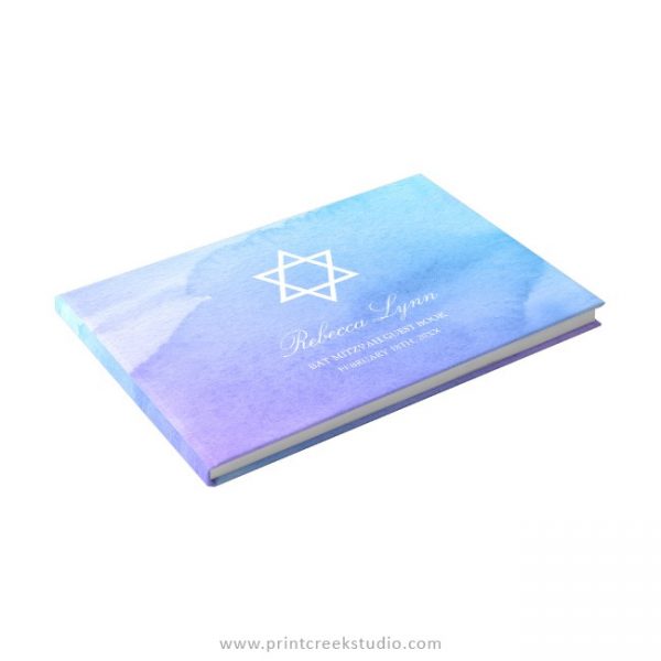 Purple Teal Watercolor Bat Mitzvah Guest Book - Print Creek Studio Inc