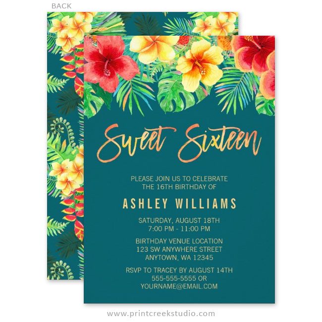 Sweet 16 luau party invitations
