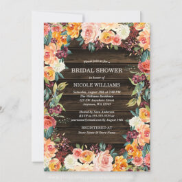 Rustic Watercolor Floral Fall Bridal Shower Invitations