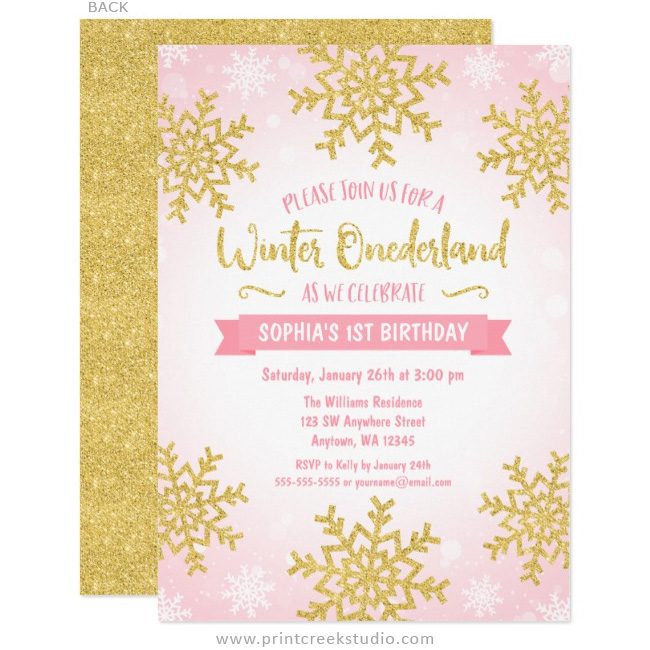 Winter onederland 1st birthday invitations