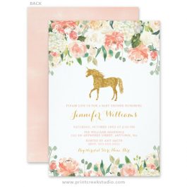 Pink and gold unicorn baby shower invitations