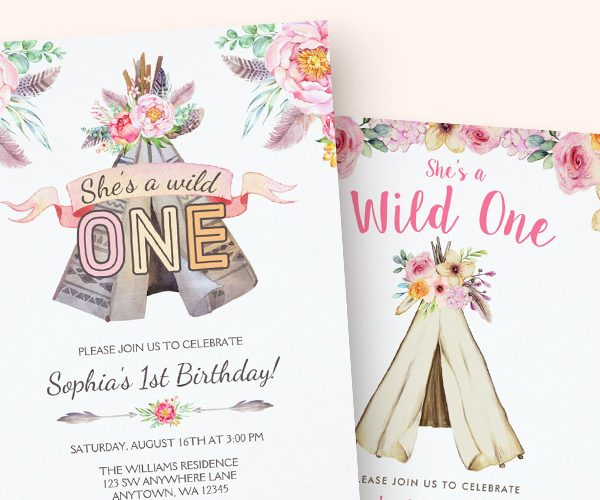 Boho Chic Tribal Teepee Girl Birthday Invitations