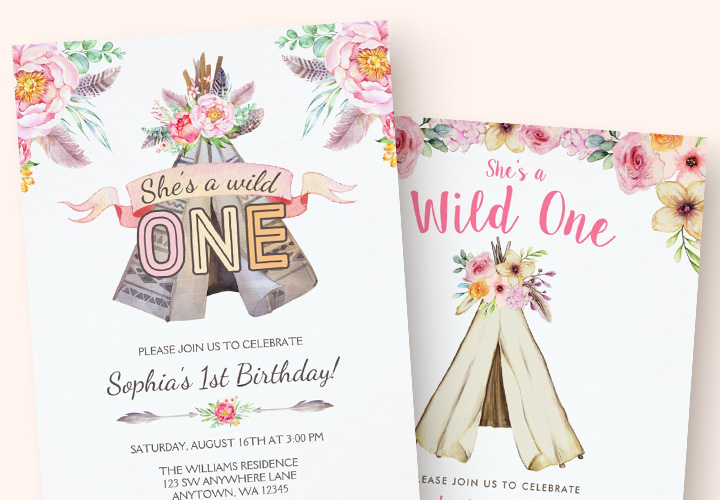 Teepee girl birthday invitations