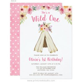 Boho chic 1st birthday invitations