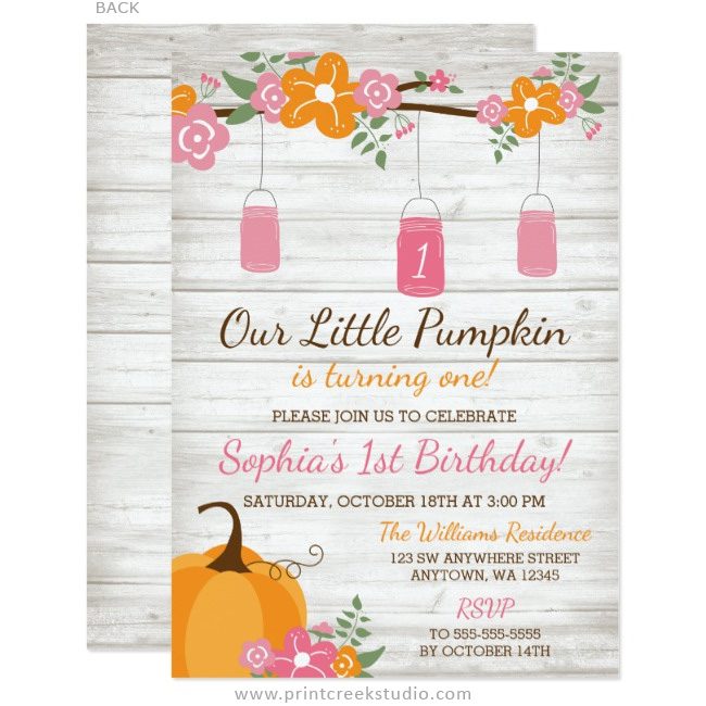 Fall 1st birthday invitations girl