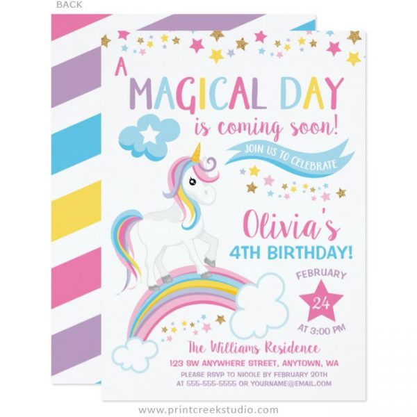 Free Printable Rainbow Unicorn Birthday Invitations