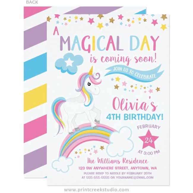 Personalised Rainbow Cute Unicorn Birthday Party Invites inc envelopes UNI3 