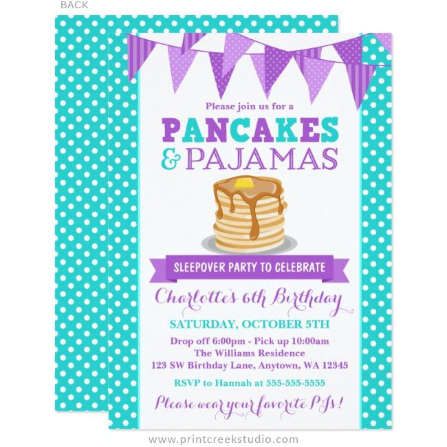 Pancakes and pajamas invitations