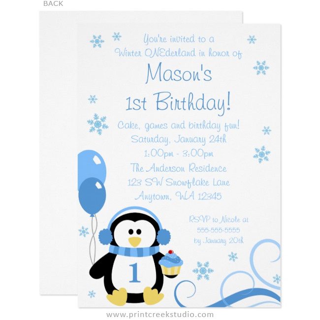 Winter onederland boy birthday invitations