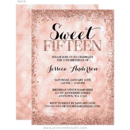 Rose gold sweet 15 invitations