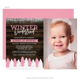 Rustic winter 1st birthday invitations girl