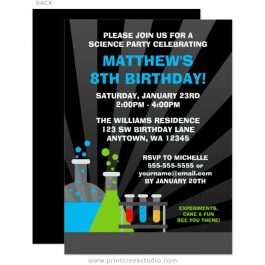 Boy science birthday party invitations