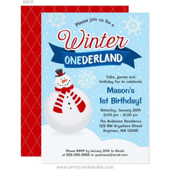 Winter 1st birthday boy invitations