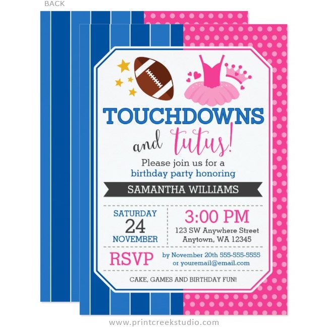 Touchdowns and Tutus Birthday Invitation