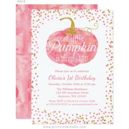 Pumpkin 1st birthday girl invitations