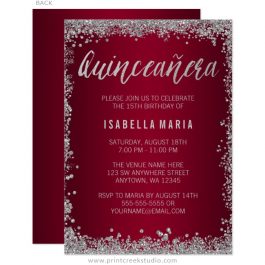 Burgundy and Silver Quinceanera Invitations