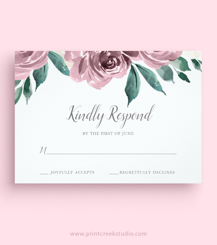 Mauve floral wedding rsvp cards