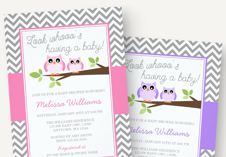 Owl baby shower invitations for girls