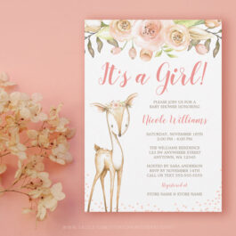 Watercolor Deer Girl Baby Shower Invitations