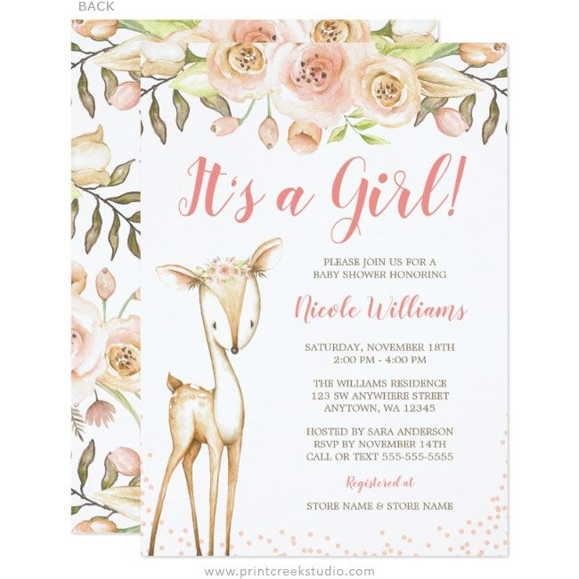Girl deer baby shower invitations